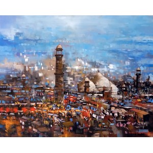 Shan Amrohvi, 30 x 36 inch, Oil on Canvas, Cityscape Painting, AC-SA-167